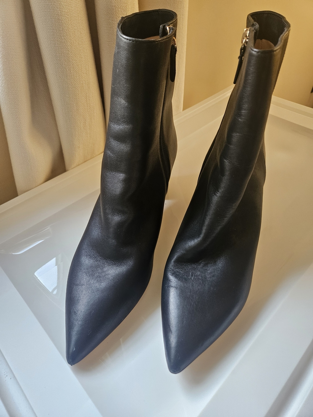 J. Crew Leather Black Block Heel Ankle Boot with Side Zip
